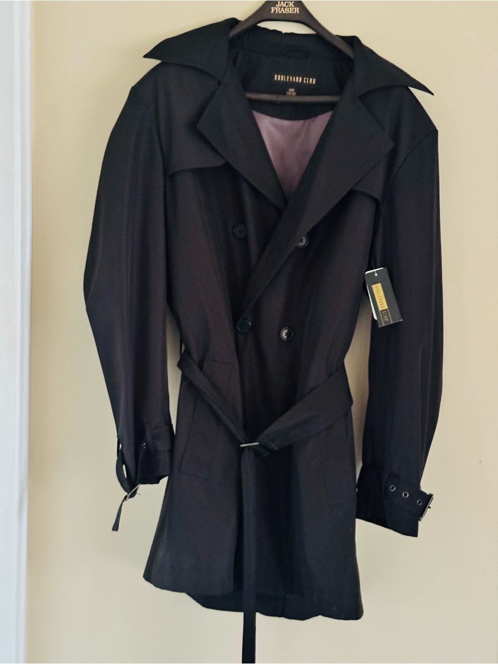 NWT Double-Breasted Black Trench Coat with Belt -